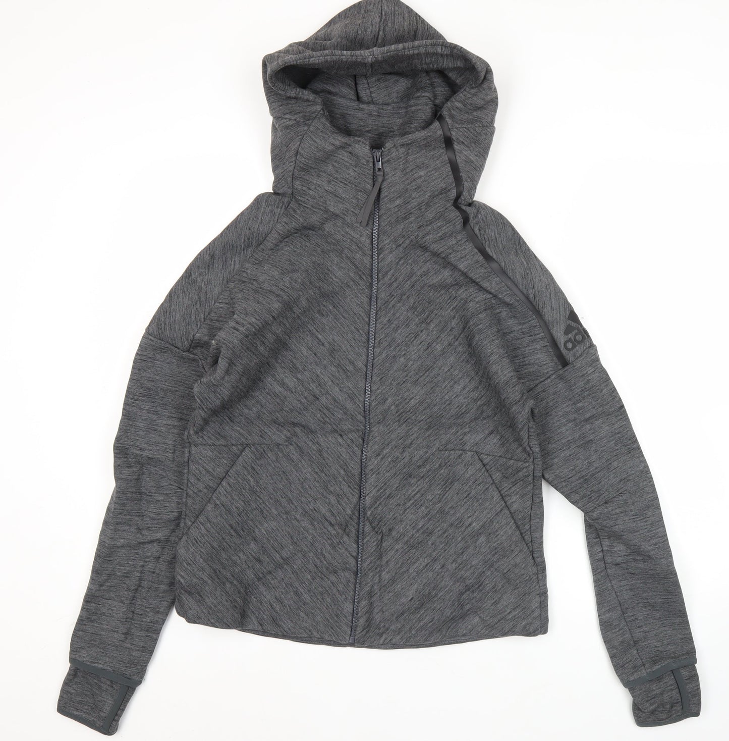 Adidas Womens Grey Full Zip Hoodie Size 12 UK Activewear