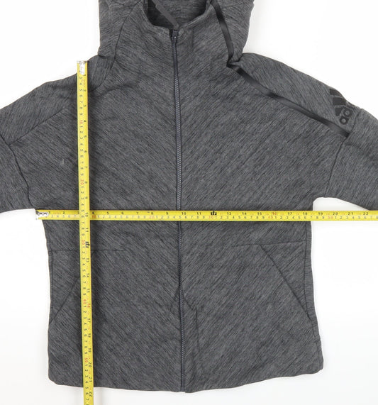 Adidas Womens Grey Full Zip Hoodie Size 12 UK Activewear