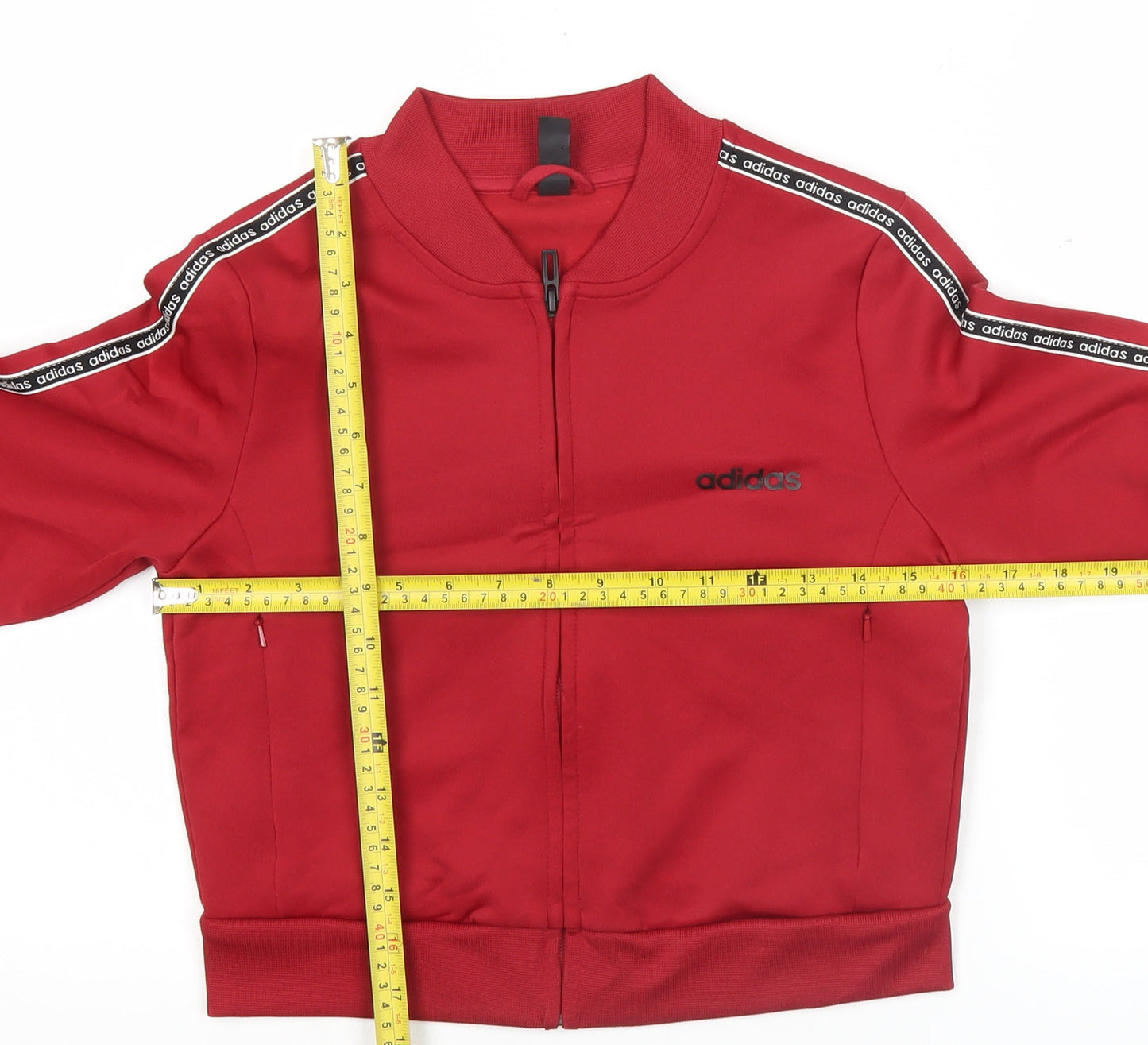 Adidas Womens Red Track Jacket Size 10 Cropped Logo Full Zip