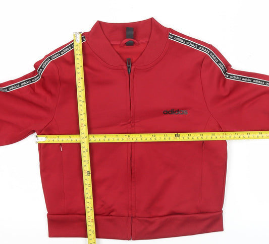 Adidas Womens Red Track Jacket Size 10 Cropped Logo Full Zip