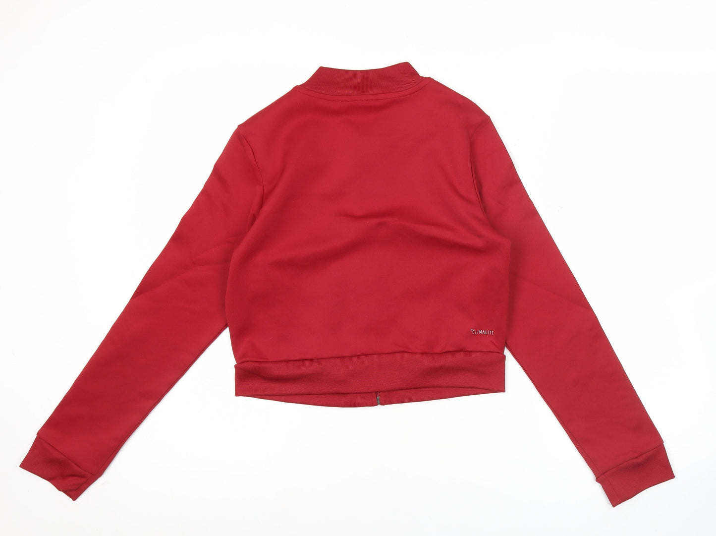 Adidas Womens Red Track Jacket Size 10 Cropped Logo Full Zip
