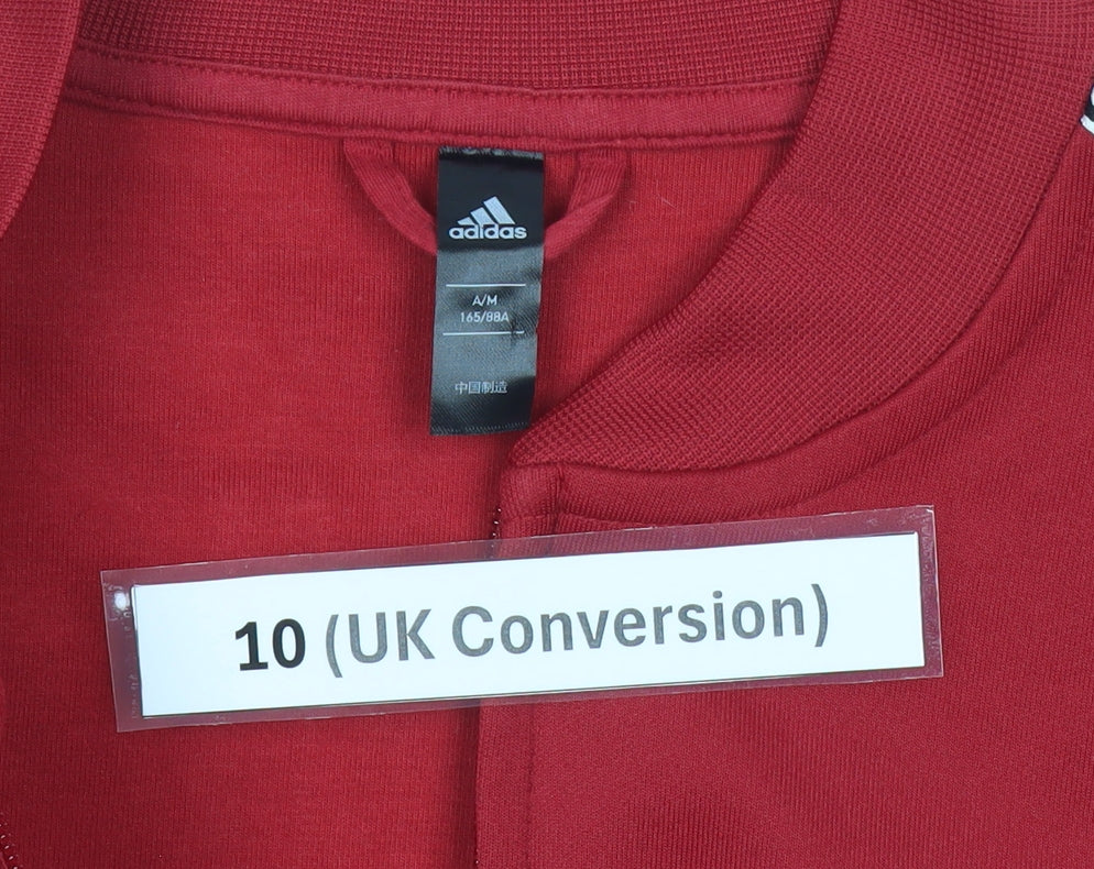 Adidas Womens Red Track Jacket Size 10 Cropped Logo Full Zip