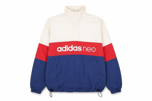 Front view of Adidas Neo Men’s XS Colour Block 1/4 Zip Sweatshirt White Red Blue