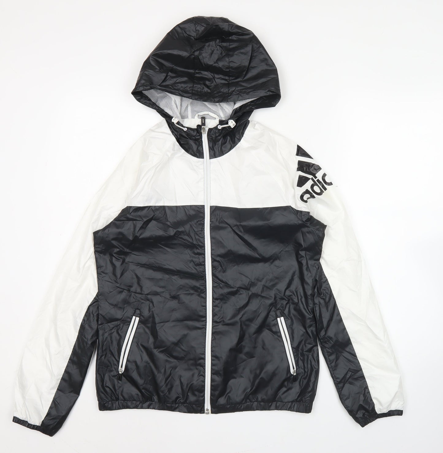 Adidas Womens Black White Size 12 Windbreaker Jacket Hooded