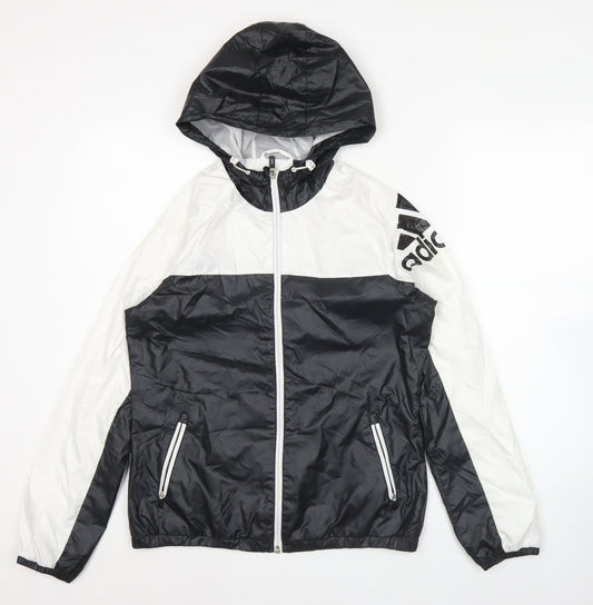 Adidas Womens Black White Size 12 Windbreaker Jacket Hooded