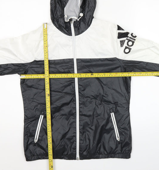Adidas Womens Black White Size 12 Windbreaker Jacket Hooded