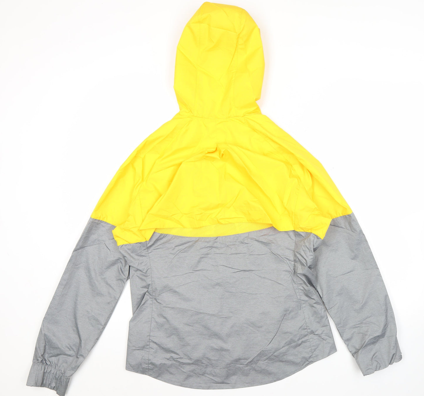 Nike Womens Yellow Grey Windbreaker Jacket L Hooded Full Zip