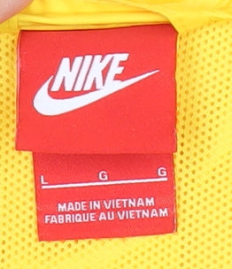 Nike Womens Yellow Grey Windbreaker Jacket L Hooded Full Zip