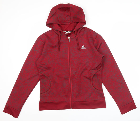 Adidas Womens Red Floral Full Zip Hoodie Sweatshirt Size 2XL