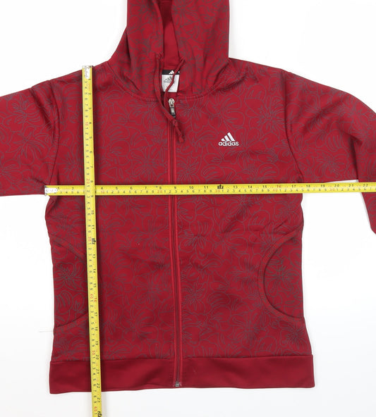 Adidas Womens Red Floral Full Zip Hoodie Sweatshirt Size 2XL