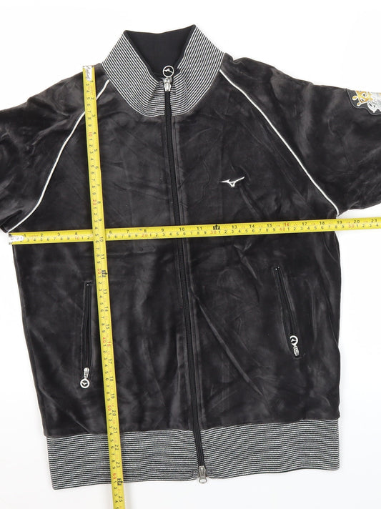 Mizuno Womens Black Size 12 Track Jacket Velour Zip Sportswear