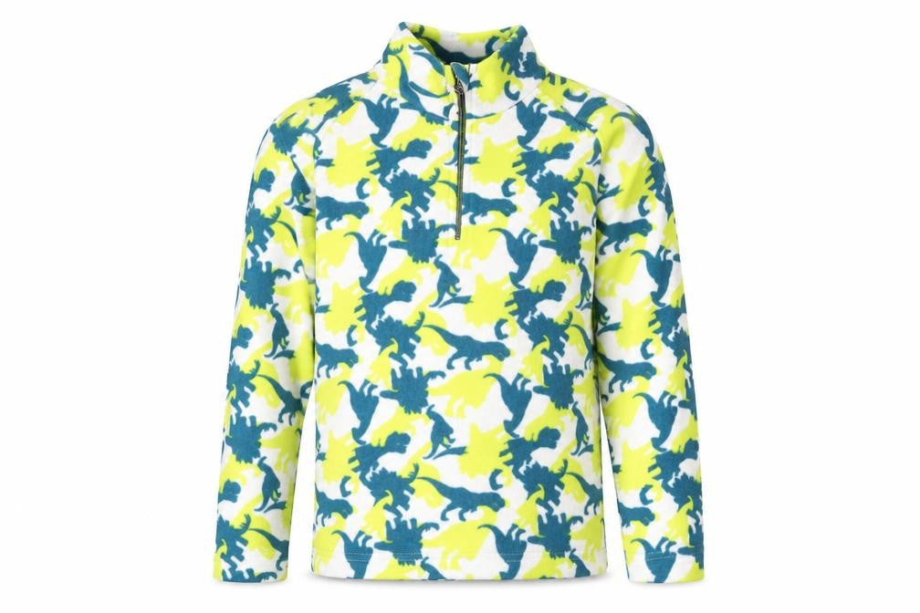 Front view of Mountain Warehouse boys’ multicoloured dinosaur fleece 1/4 zip sweatshirt 9-10y