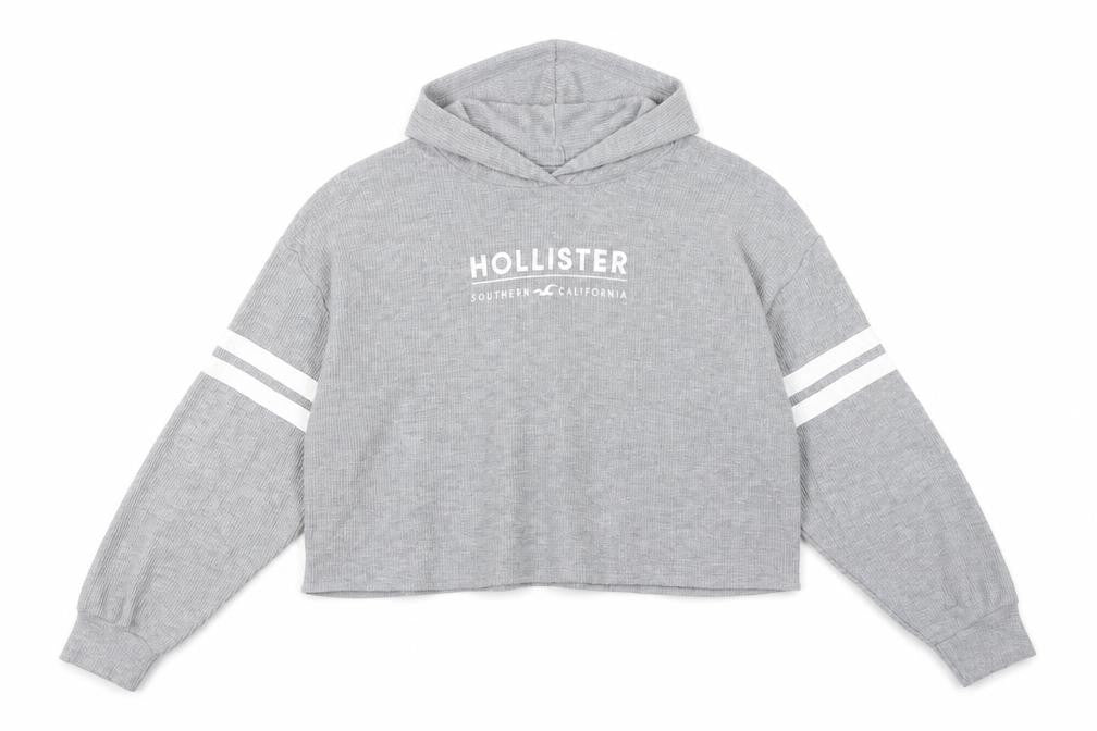 Womens UK L Relaxed Hollister Grey Pullover Hoodie
