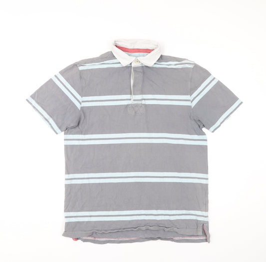 Howick Men's Grey Striped Cotton Polo Shirt Size M Short Sleeve