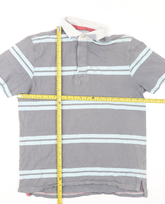Howick Men's Grey Striped Cotton Polo Shirt Size M Short Sleeve