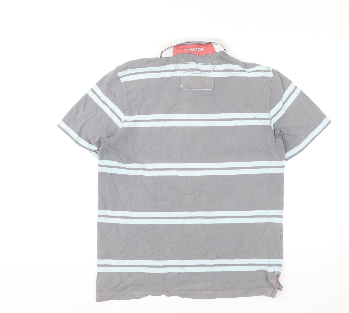 Howick Men's Grey Striped Cotton Polo Shirt Size M Short Sleeve