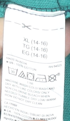 Old Navy Boys XL 14-16 Blue Green Colourblock Long Sleeve Polo Shirt