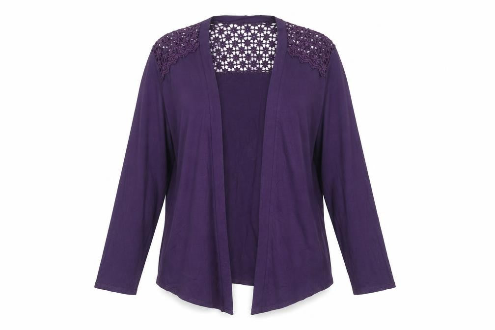 Saloos Womens Purple Crochet Shoulder Cardigan Size 12