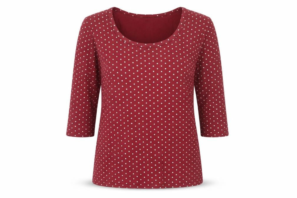 CMD Womens Red Polka Dot Scoop Neck 3/4 Sleeve T-Shirt Size L