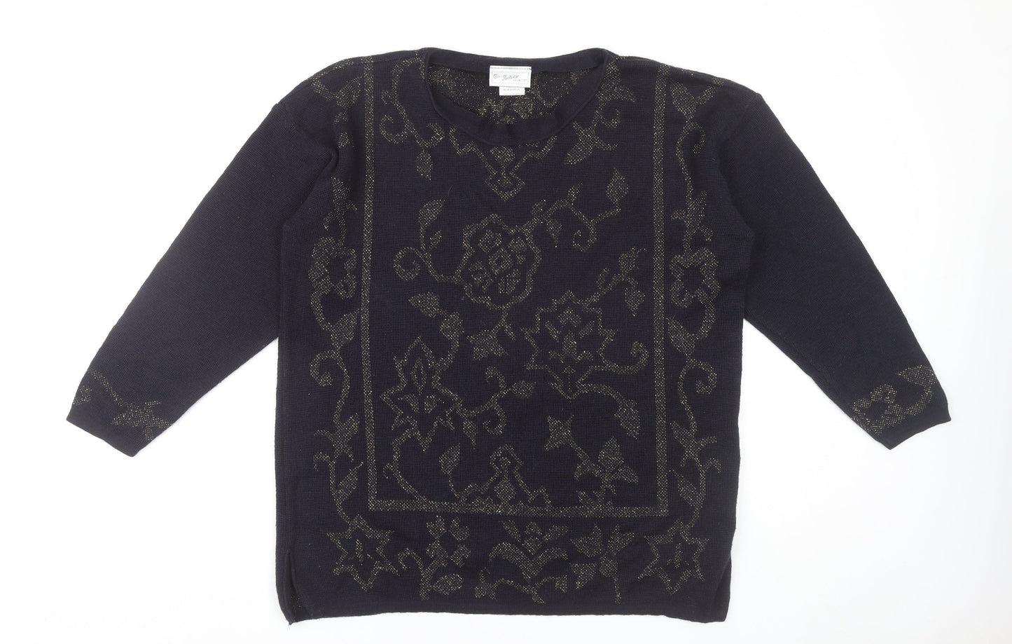 Next Womens Black Wool Blend Glitter Floral Pullover Jumper Size M
