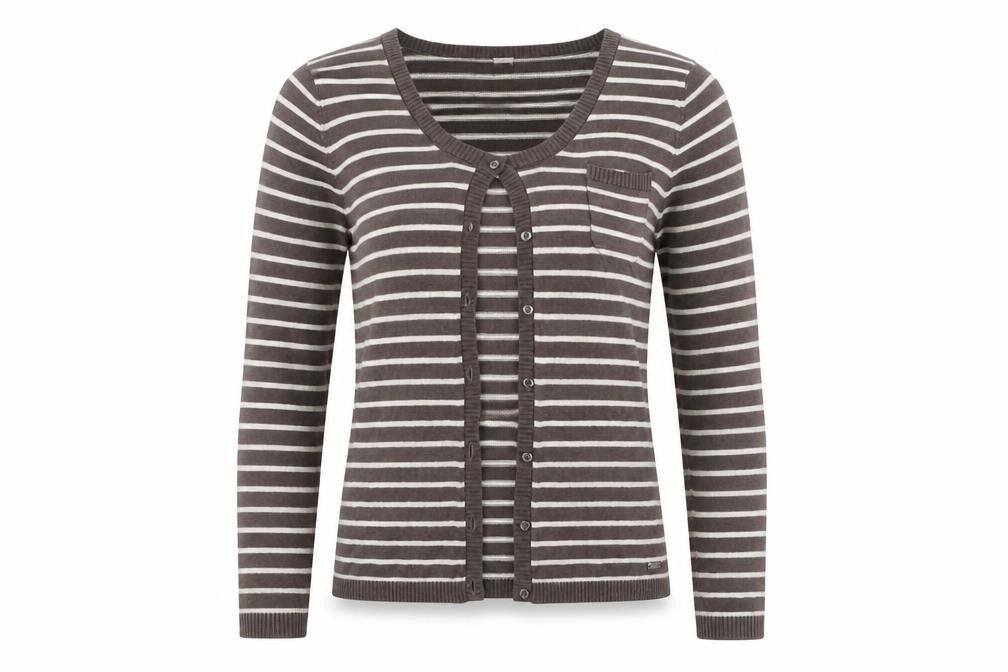 s.Oliver Women’s Brown Striped Cardigan Size 10 Scoop Neck Knit