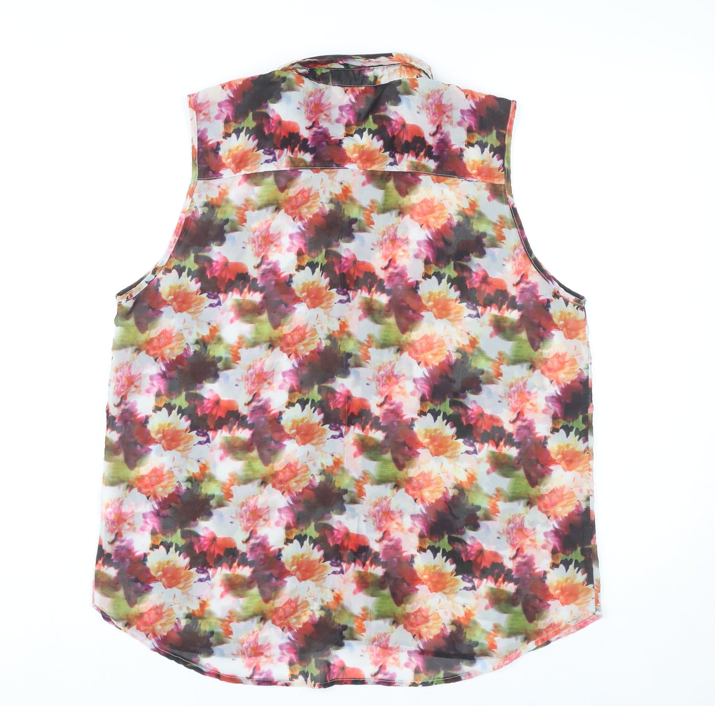 Golddigga Womens Multicoloured Floral Sleeveless Button-Up Blouse Size 14