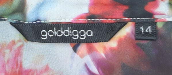 Golddigga Womens Multicoloured Floral Sleeveless Button-Up Blouse Size 14