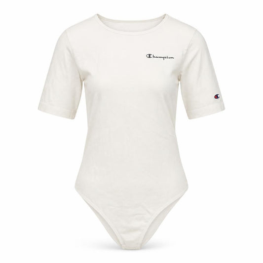 Champion Women Ivory Bodysuit L Scoop Neck Logo Cotton Stretch