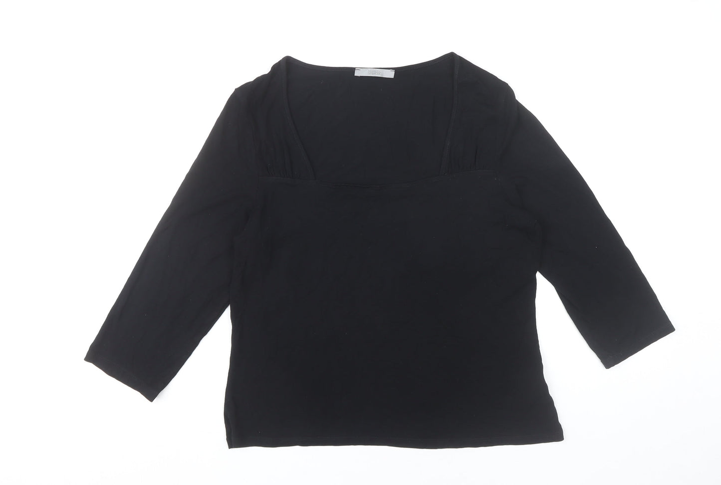 Marks and Spencer Womens Black Square Neck 3/4 Sleeve Blouse UK 14