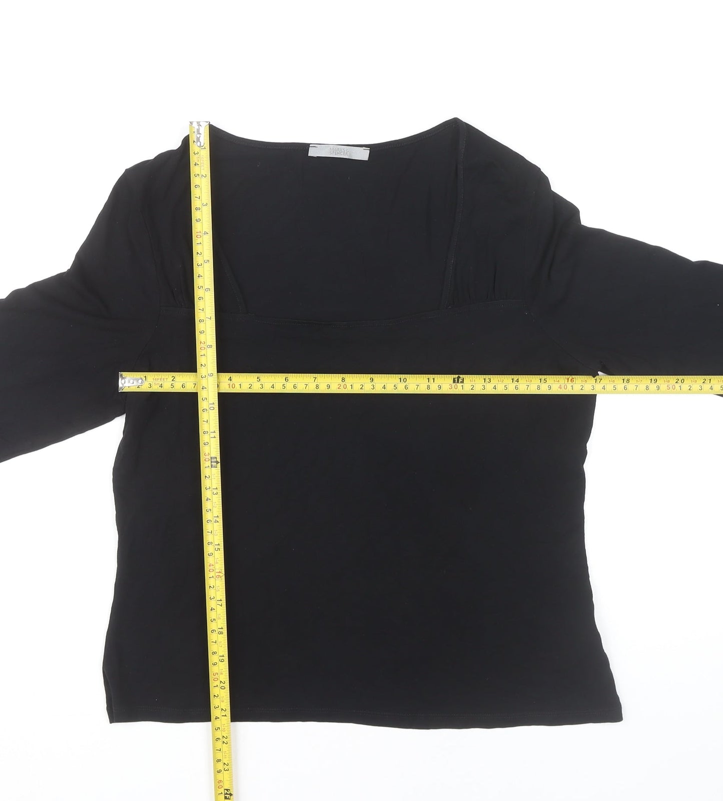 Marks and Spencer Womens Black Square Neck 3/4 Sleeve Blouse UK 14