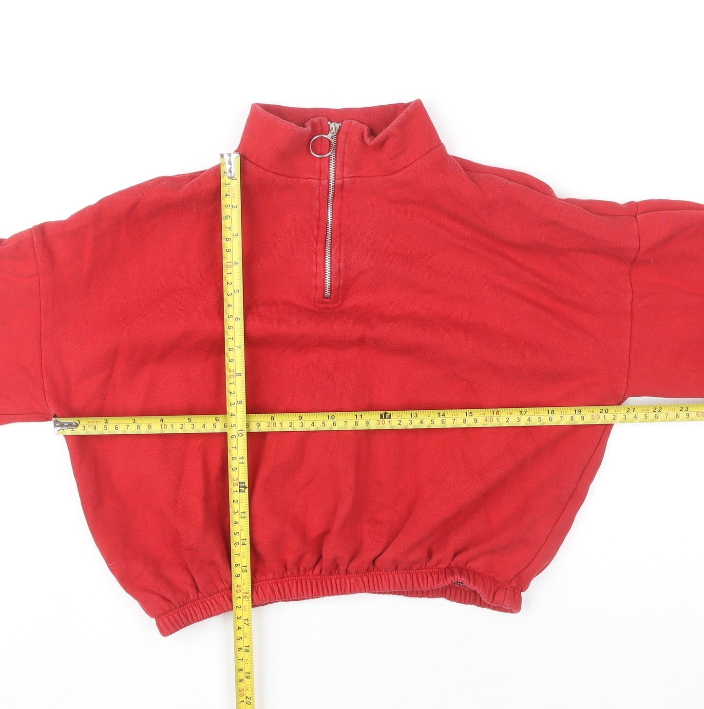 Pull&Bear Women Red Pullover Sweatshirt Size 12 1/4 Zip High Neck