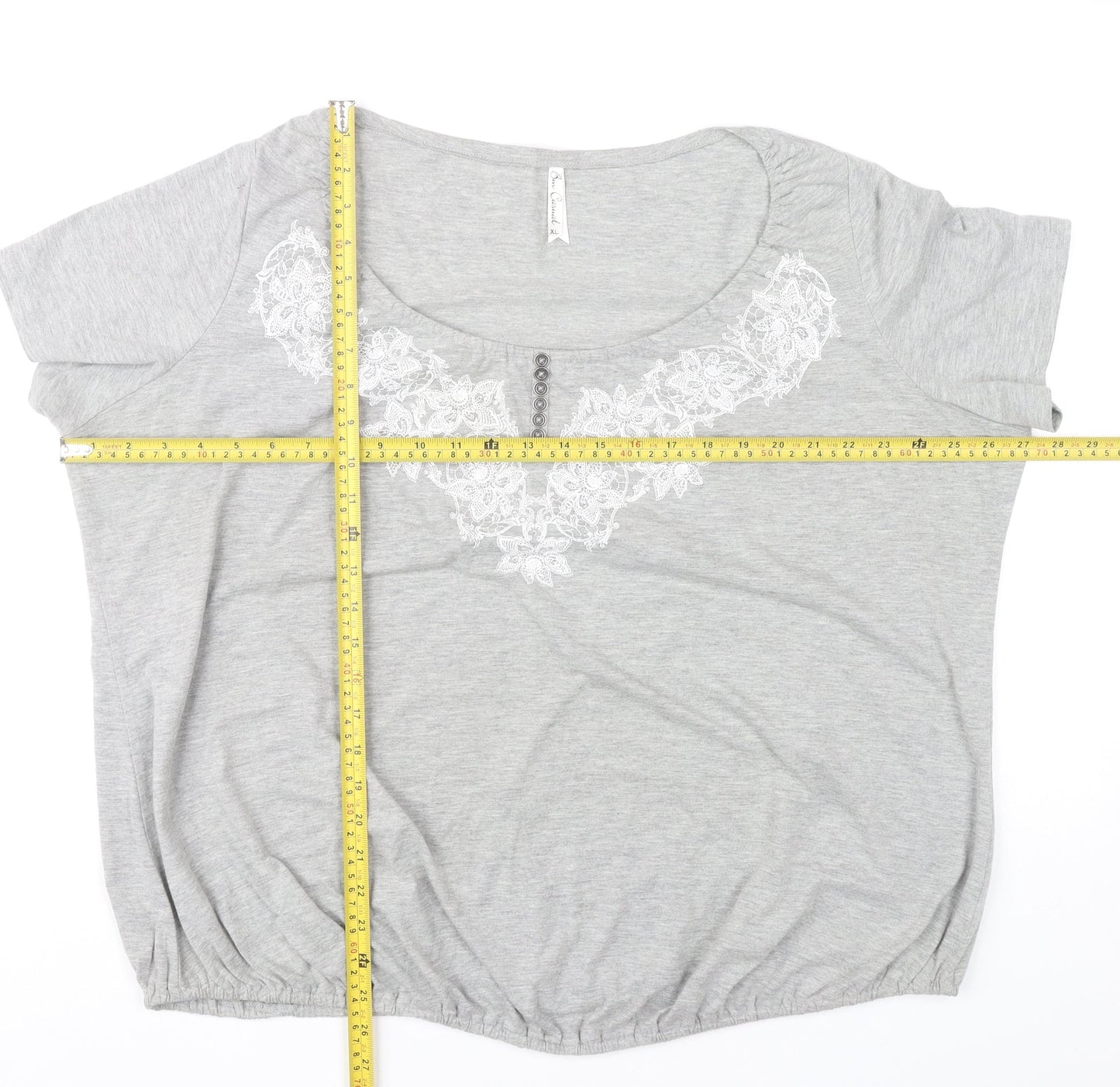 Bm Women Grey XL Scoop Neck Embroidered T-Shirt