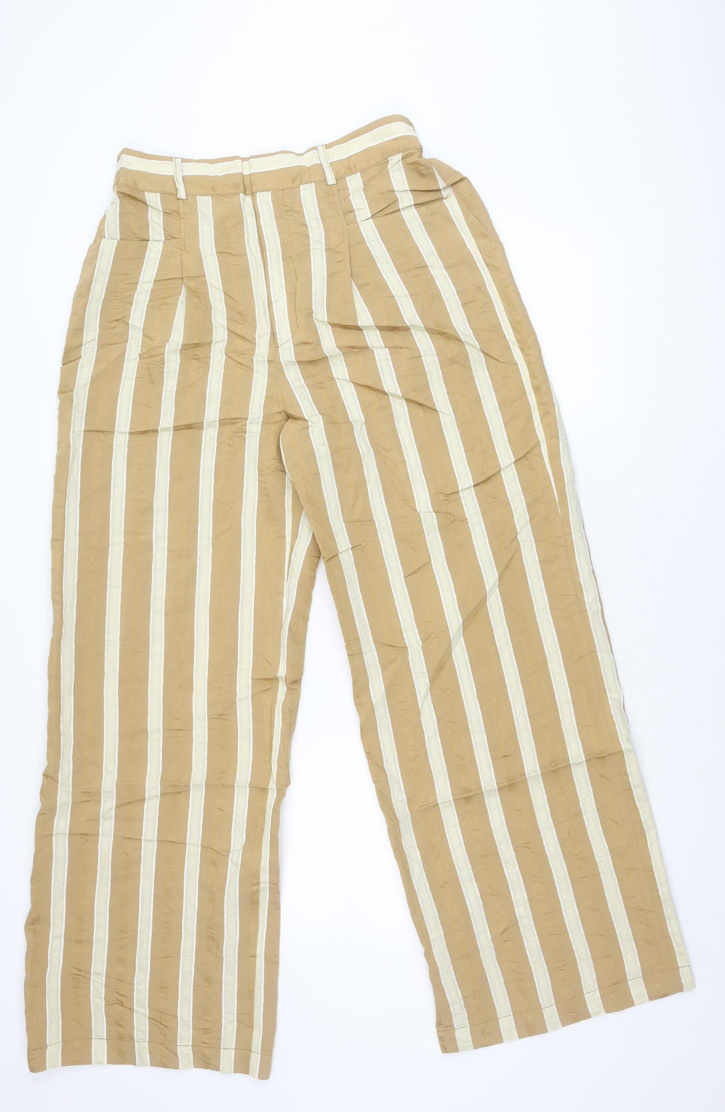 Zara Women’s Beige Striped Wide-Leg Trousers L Elastic Waist