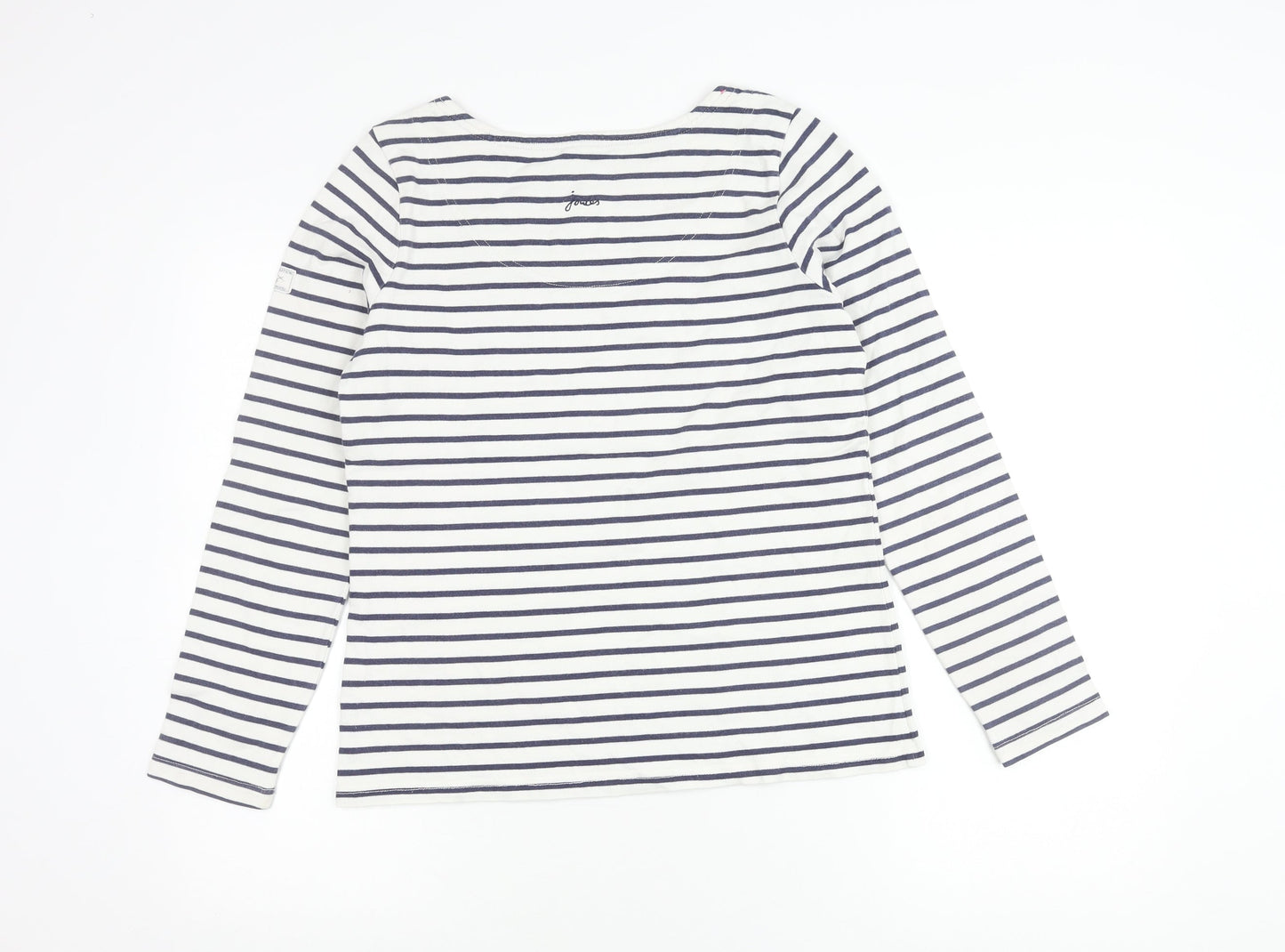 Joules Womens White Navy Striped Nautical Long Sleeve Cotton T-Shirt Size 10