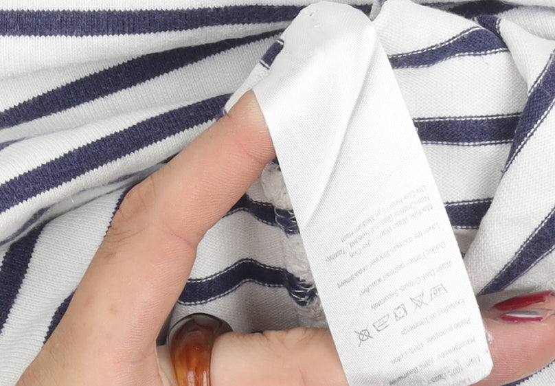 Joules Womens White Navy Striped Nautical Long Sleeve Cotton T-Shirt Size 10