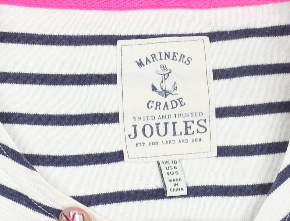 Joules Womens White Navy Striped Nautical Long Sleeve Cotton T-Shirt Size 10