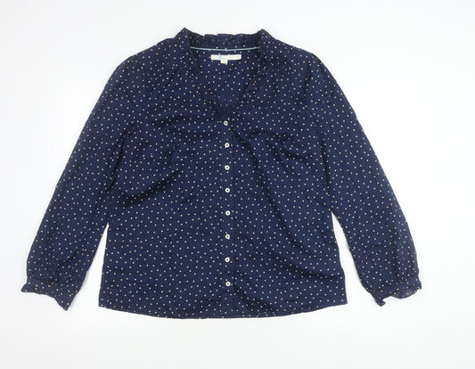 Boden Women’s Blue Polka Dot Ruffle Button-Up Blouse UK 14
