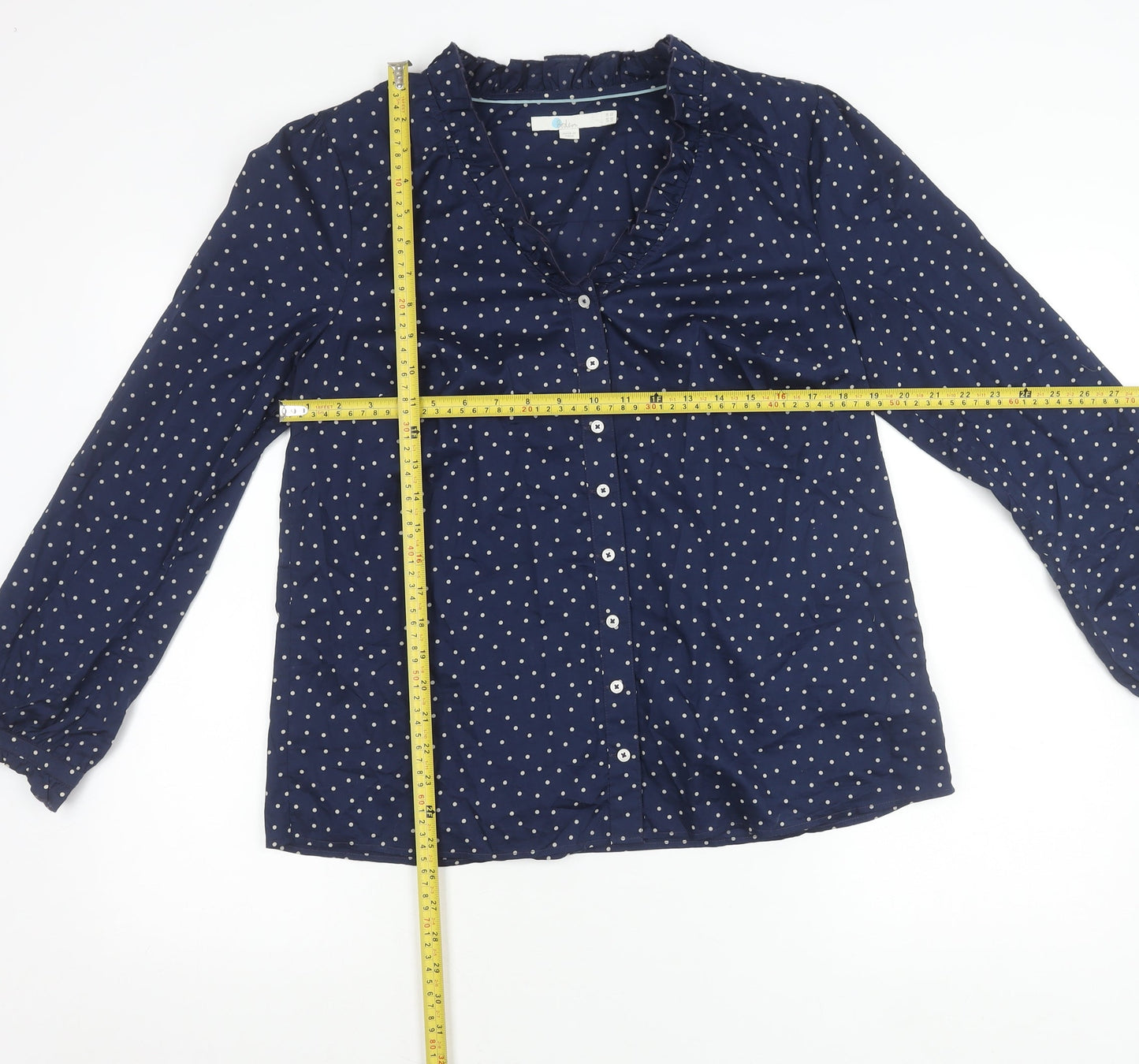 Boden Women’s Blue Polka Dot Ruffle Button-Up Blouse UK 14