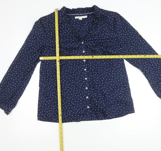 Boden Women’s Blue Polka Dot Ruffle Button-Up Blouse UK 14