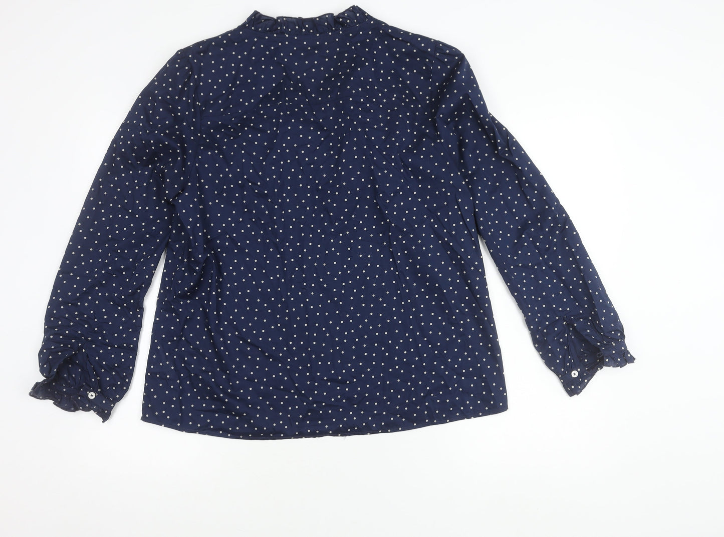 Boden Women’s Blue Polka Dot Ruffle Button-Up Blouse UK 14