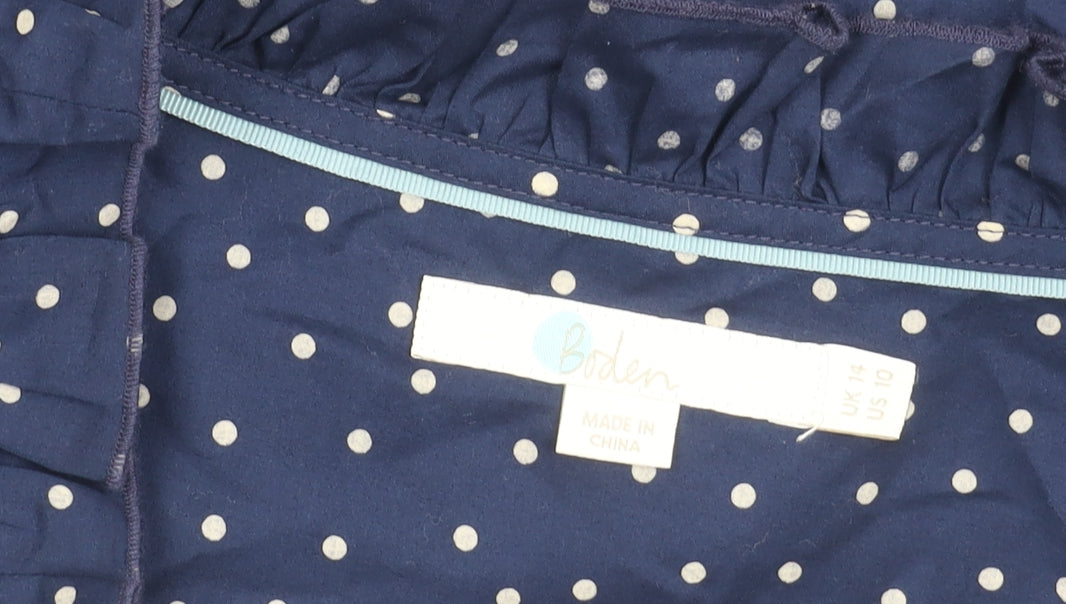 Boden Women’s Blue Polka Dot Ruffle Button-Up Blouse UK 14