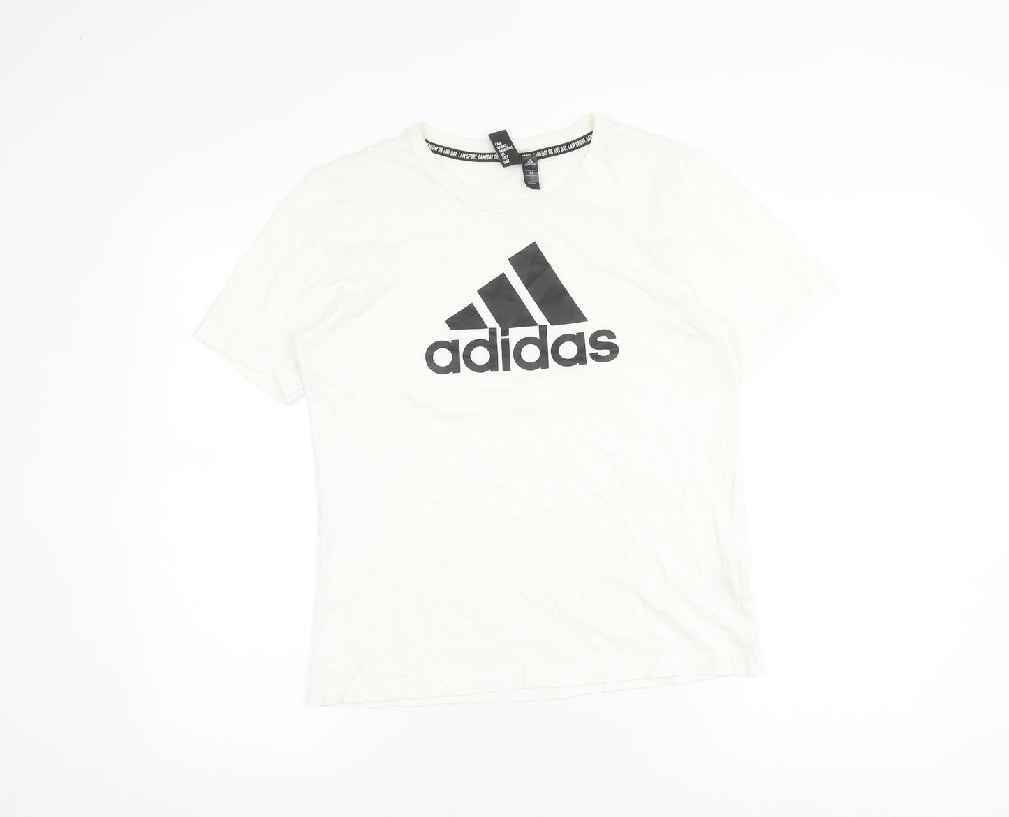 Adidas Boys White Cotton Logo T-Shirt Size 164 Short Sleeve Sports Tee