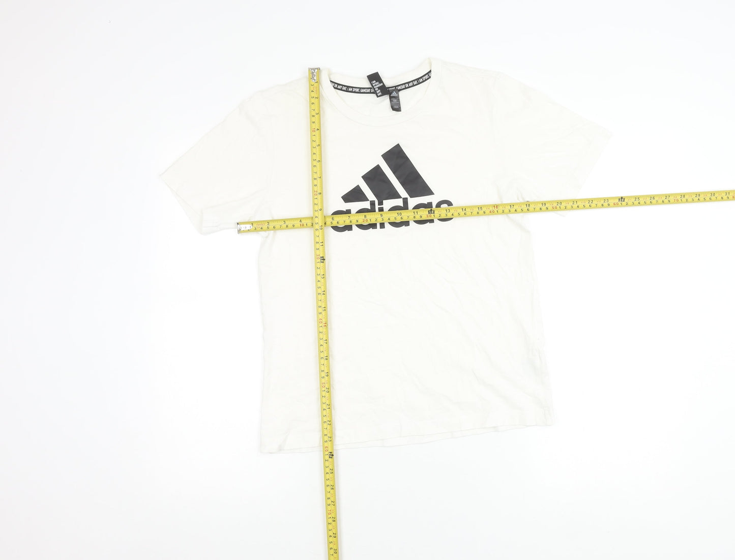 Adidas Boys White Cotton Logo T-Shirt Size 164 Short Sleeve Sports Tee