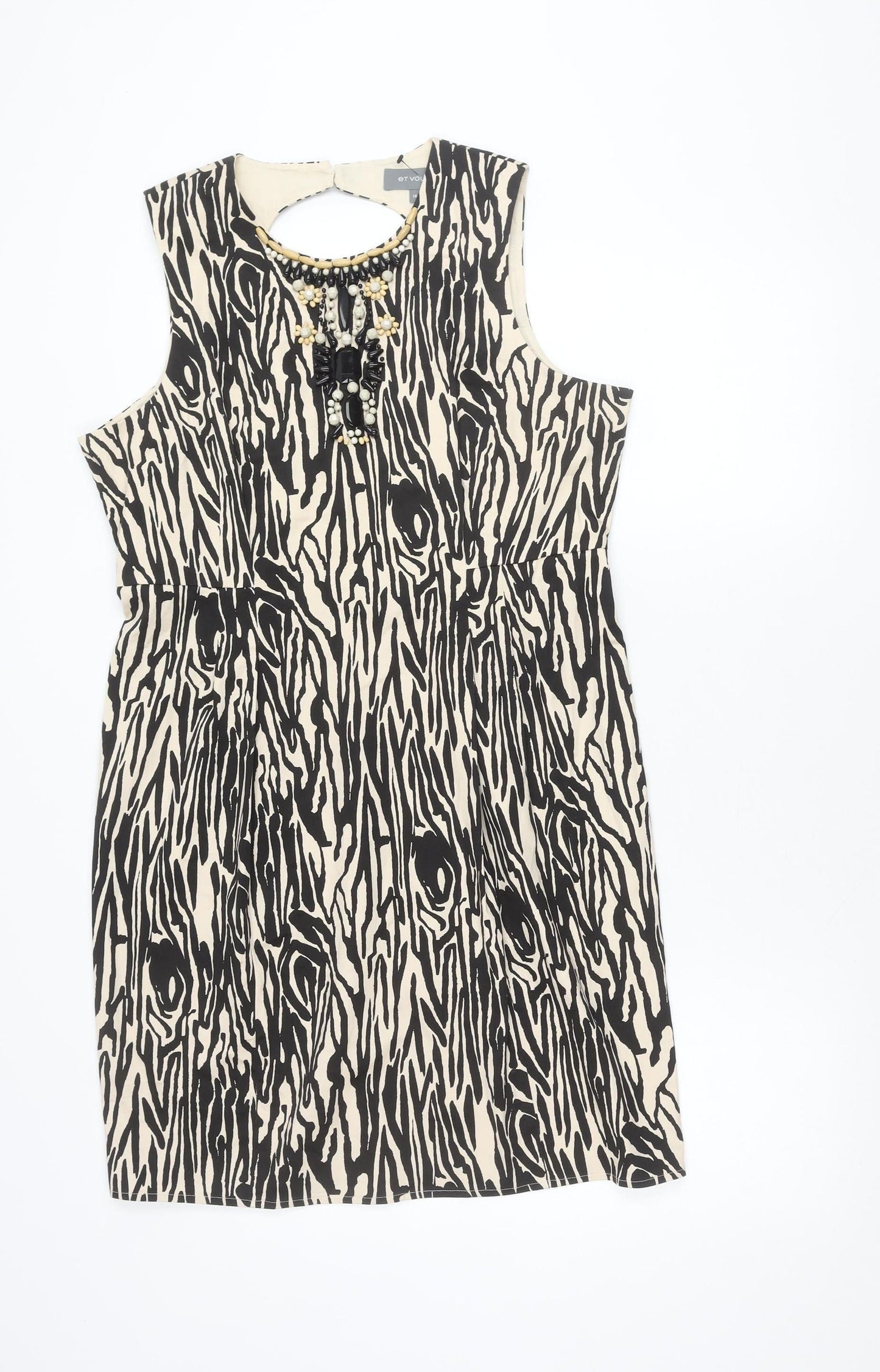 Et Vous Women’s Beige Black Animal Print Beaded Sheath Dress Size 16