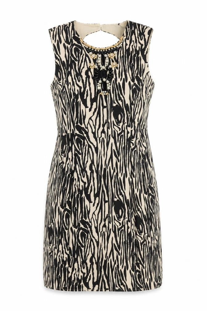Et Vous Women’s Beige Black Animal Print Beaded Sheath Dress Size 16