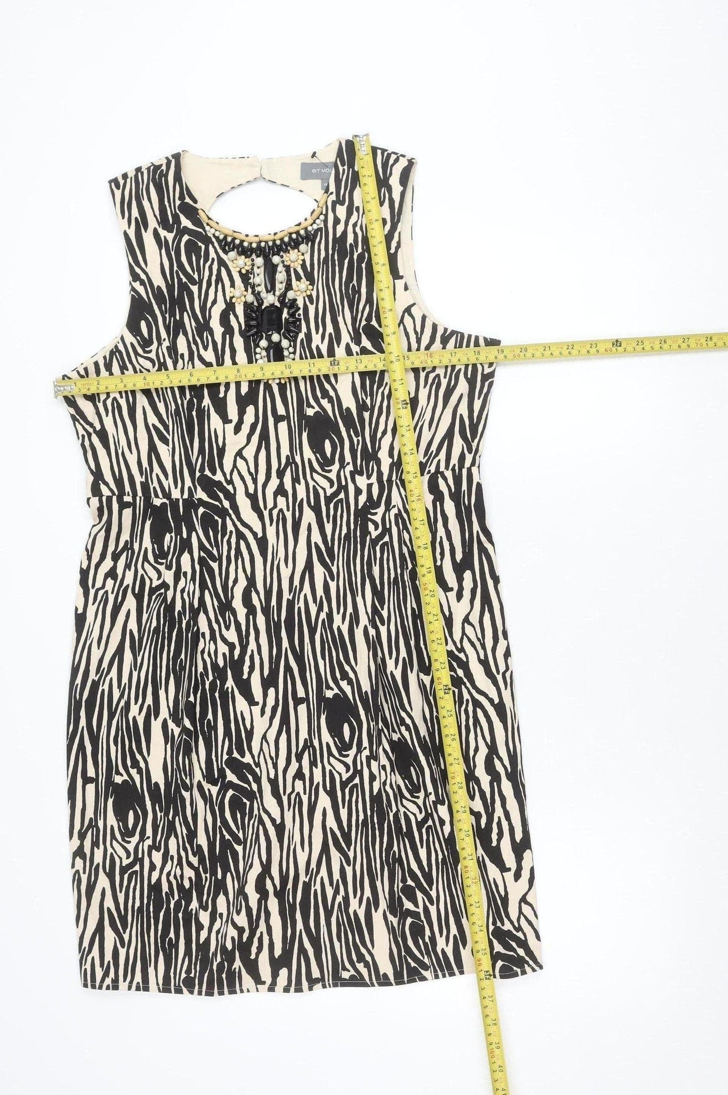 Et Vous Women’s Beige Black Animal Print Beaded Sheath Dress Size 16