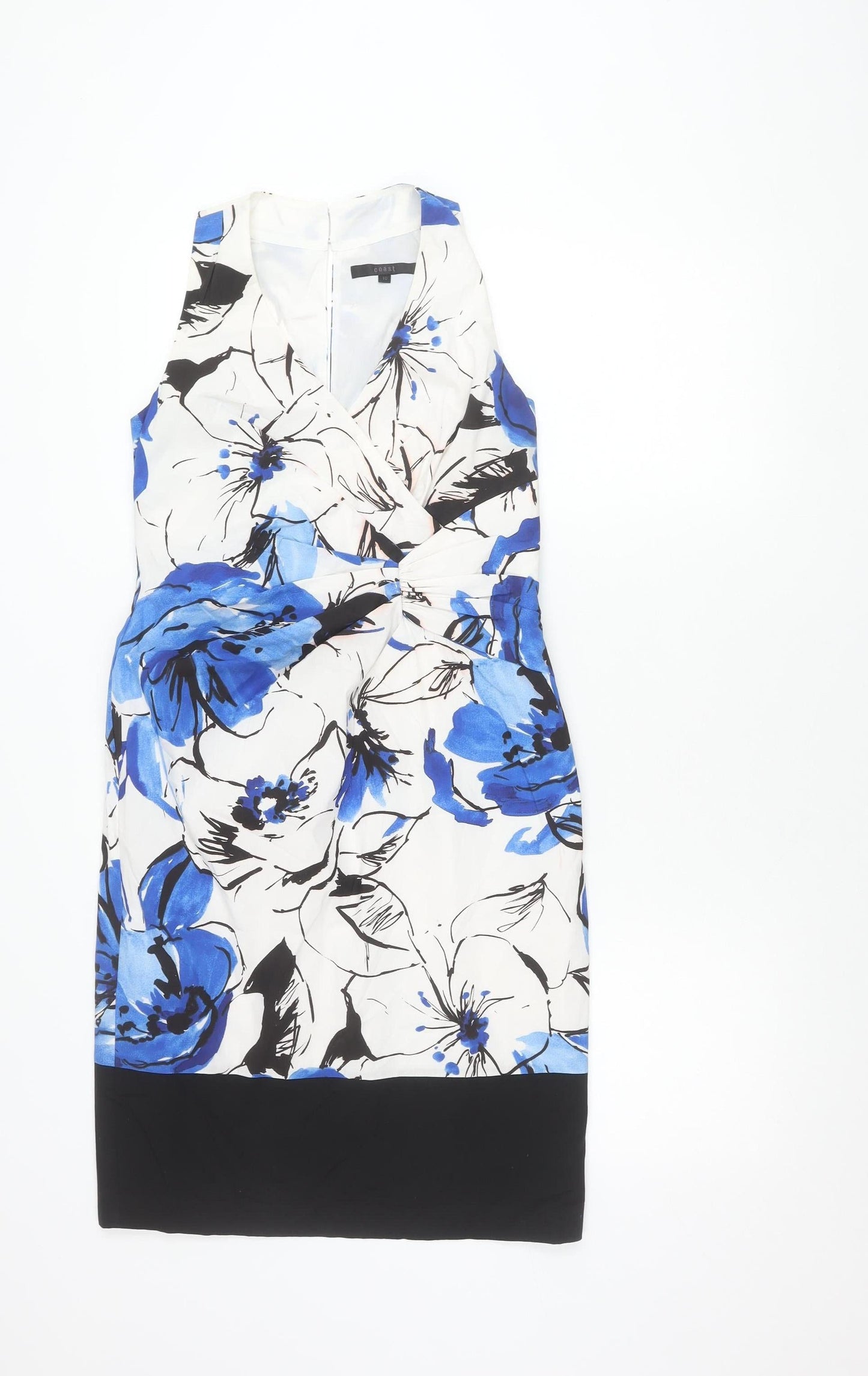 Coast Women’s Blue Floral Sheath Dress Size 10 V-Neck Sleeveless