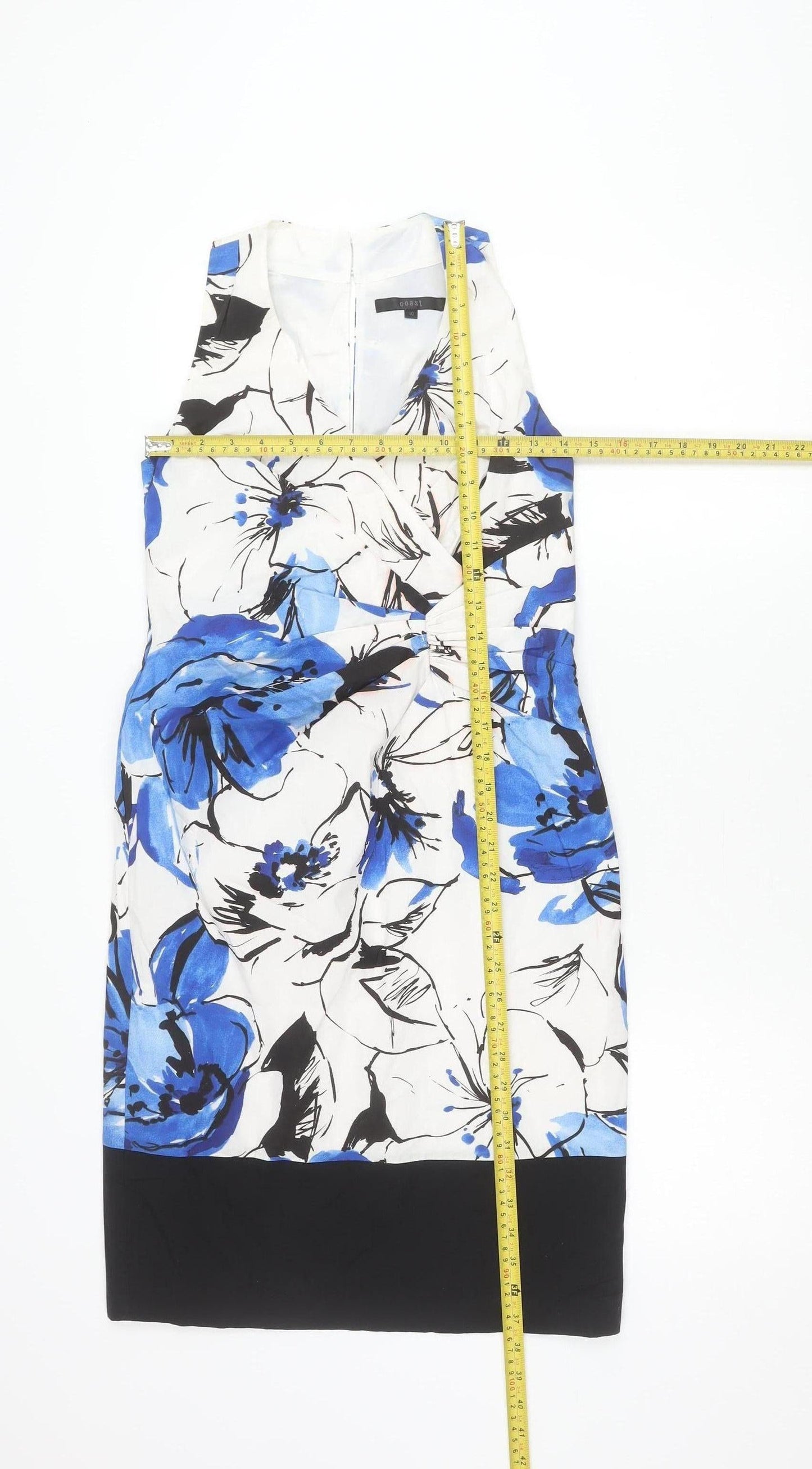 Coast Women’s Blue Floral Sheath Dress Size 10 V-Neck Sleeveless