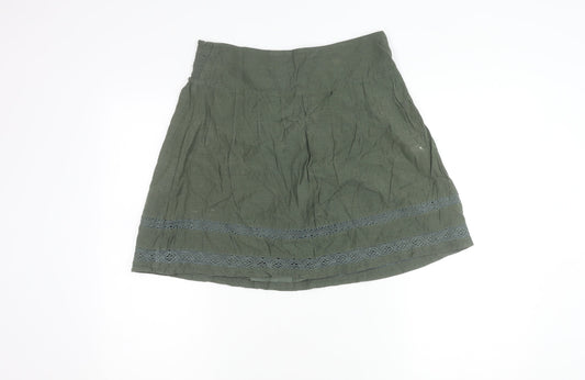 FatFace Women’s Green Cotton A-Line Lace Knee Length Skirt Size 12