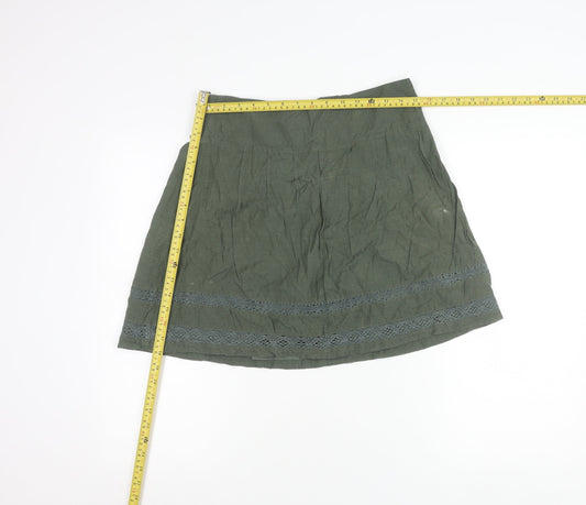 FatFace Women’s Green Cotton A-Line Lace Knee Length Skirt Size 12